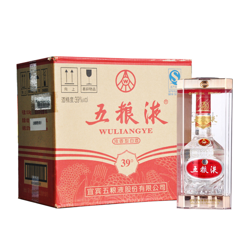 五粮液  浓香型白酒 39度 500ml*6瓶 整箱装 年份随机原箱发货